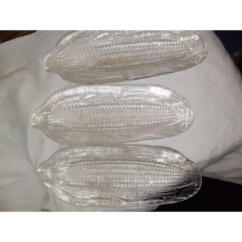 Vintage Crate & Barrel glass cob pattern corn holders set of three